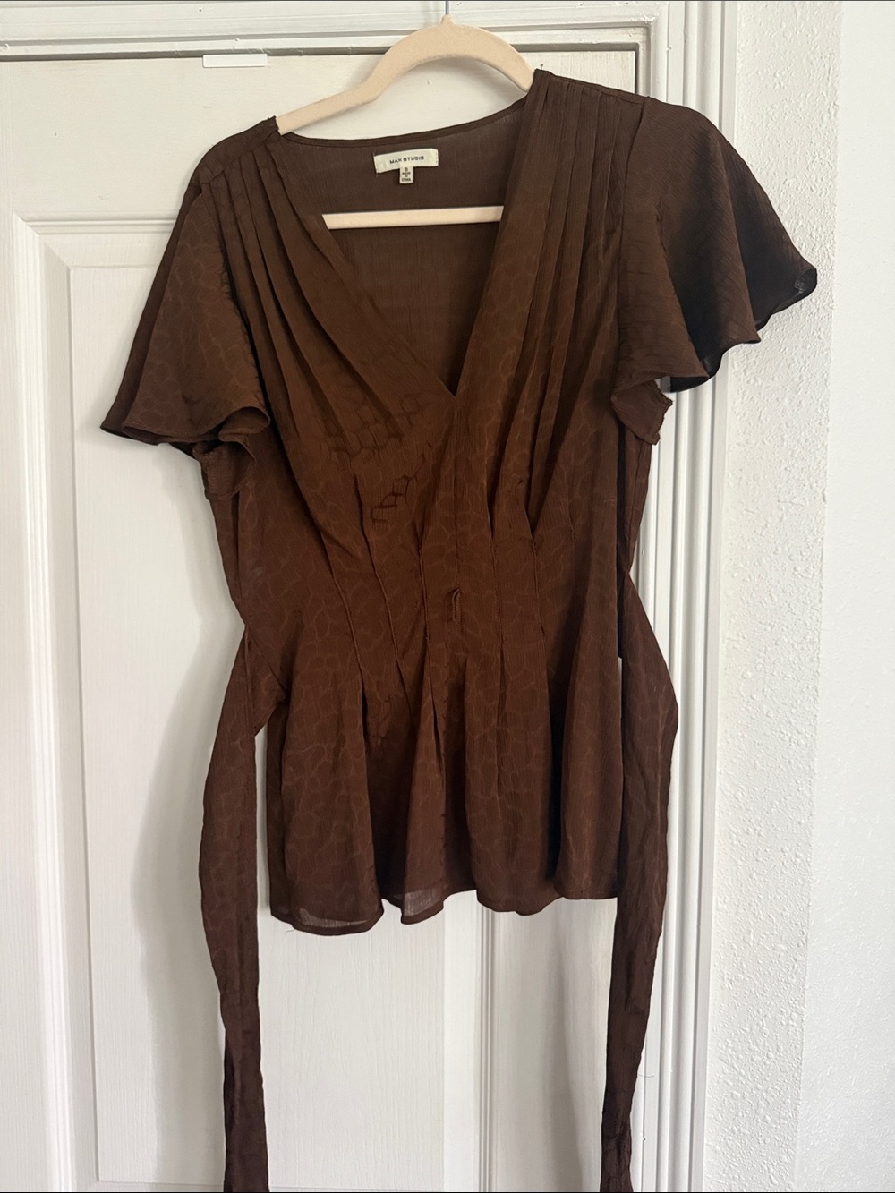 Max Studio Brown Wrap V-Neck Blouse